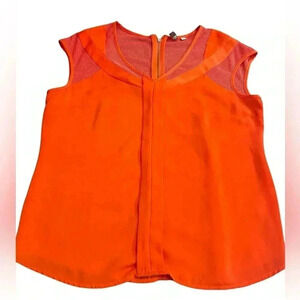 Kut From The Kloth Orange Short Cap Sleeve Mesh Trimmed Rayon/Poly Shirt M